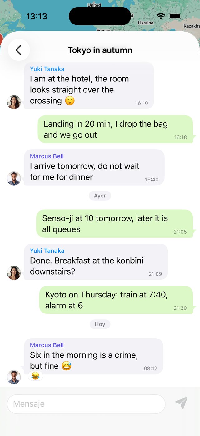 Group chat of a trip in OhMyWay